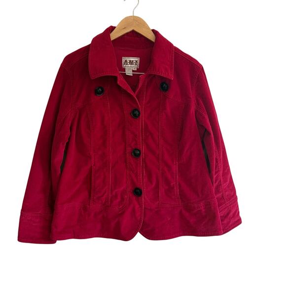 Y2K Western Red Corduroy Jacket 1X Button Front Plus Size Stretch Holiday Bold - Picture 1 of 14